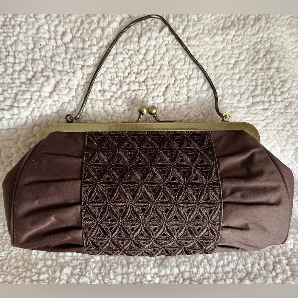 Ann Taylor LOFT Brown Embroidered Clutch